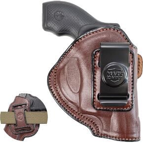 Maxx Carry Multi-Carry 4-Way OWB & IWB Premium Leather Gun Holster fits J Frame Revolver Holster for S&W Models 442 and 642 Airweight, 637, 638, 640 and Other .38 Special Snub Nose Revolvers.