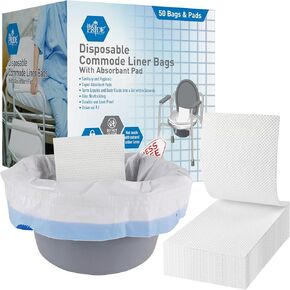 MED PRIDE Disposable [Pack of 50 Bags & Pads] Bedside Commode Liner Bags With Absorbent Pad - Bed Pan Liners With Wet-Lock Gel- Universal Fit Potty Chair Liners For Buckets & Camping Portable Toilets
