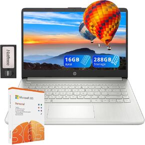 HP Stream 14" HD Laptop, Intel Celeron N4120, 16GB RAM, 288GB Storage (128GB eMMC + 160GB SSD Docking Station Set), Intel UHD Graphics, HD Webcam, WiFi, Bluetooth, 1 Year Office 365, Win 11 S, Silver