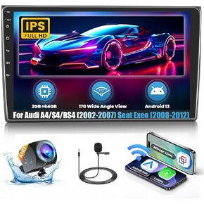 for Audi A4 S4 RS4 2002-2008 Fuluku【2+64G】 Android 13 Car Stereo with Wireless Car Play Android Auto Mirror Link, 9’Touchscreen Radio WiFi/GPS/FM/RDS/Bluetooth/SWC