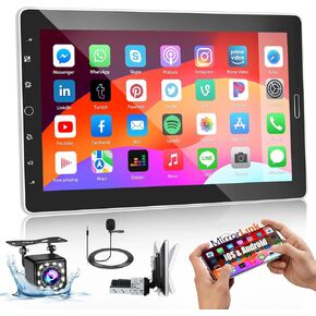 Fuluku【Android 13】 Single Din Car Stereo, 10.1 Inch Touch Screen 1 Din Radio Car Radio with WiFi Bluetooth GPS SWC FM RDS Mirror Link Backup Camera Mic USB