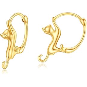 Cat Earrings Gifts for Women Girls Yellow Gold Cute Mini Animal Cat Studs Fine 14K Gold Studs Earrings Jewelry Gifts