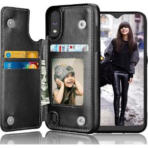 Tekcoo Galaxy A01 Case/Galaxy A01 Wallet Case, Minimalist Luxury PU Leather ID Cash Credit Card Holder Slots Magnetic Closure Kickstand Folio Flip Slim Protective Cover for Samsung A01 [Black]