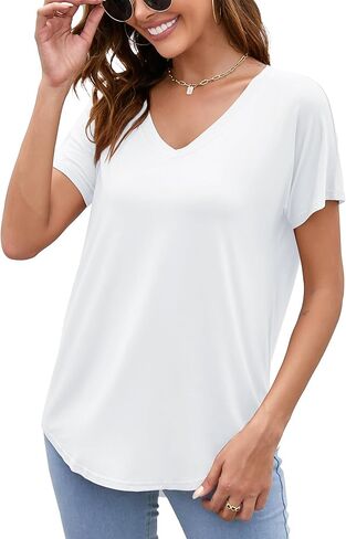 تي شيرت نسائي أساسي بأكمام قصيرة ورقبة على شكل حرف V من Herou تي شيرت كاجوال فضفاض مناسب للنساء in Kuwait