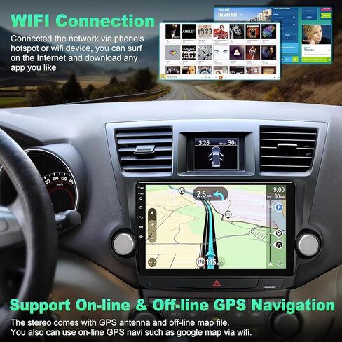 4G+64G CAR Radio Stereo لتويوتا هايلاندر 2008-2013 ، CARPLAY و Android AUTO مع Android 12 يدعم الشاشة التي تعمل باللمس/GPS/WIFI/WIFI/SWC/FM ، 10.2 بوصة شاشة لمس IPS in Kuwait