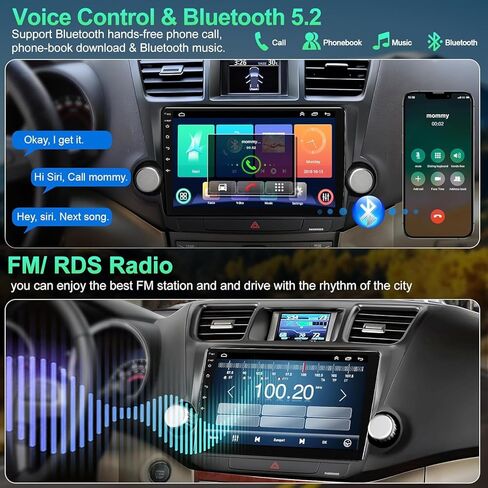 4G+64G CAR Radio Stereo لتويوتا هايلاندر 2008-2013 ، CARPLAY و Android AUTO مع Android 12 يدعم الشاشة التي تعمل باللمس/GPS/WIFI/WIFI/SWC/FM ، 10.2 بوصة شاشة لمس IPS in Kuwait