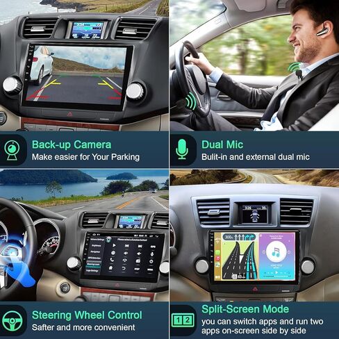 4G+64G CAR Radio Stereo لتويوتا هايلاندر 2008-2013 ، CARPLAY و Android AUTO مع Android 12 يدعم الشاشة التي تعمل باللمس/GPS/WIFI/WIFI/SWC/FM ، 10.2 بوصة شاشة لمس IPS in Kuwait