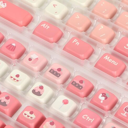 PBT 135 Keycaps ، Cream Strawberry Keys Keycaps PBT Universal Compatability Keycaps ، XDA مثل مفاتيح الارتفاع لـ 61 87 96 98 104 108 لوحة المفاتيح الميكانيكية in Kuwait