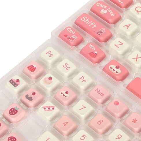 PBT 135 Keycaps ، Cream Strawberry Keys Keycaps PBT Universal Compatability Keycaps ، XDA مثل مفاتيح الارتفاع لـ 61 87 96 98 104 108 لوحة المفاتيح الميكانيكية in Kuwait