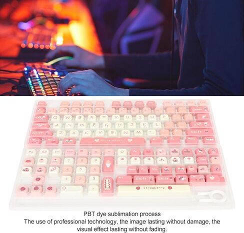 PBT 135 Keycaps ، Cream Strawberry Keys Keycaps PBT Universal Compatability Keycaps ، XDA مثل مفاتيح الارتفاع لـ 61 87 96 98 104 108 لوحة المفاتيح الميكانيكية in Kuwait