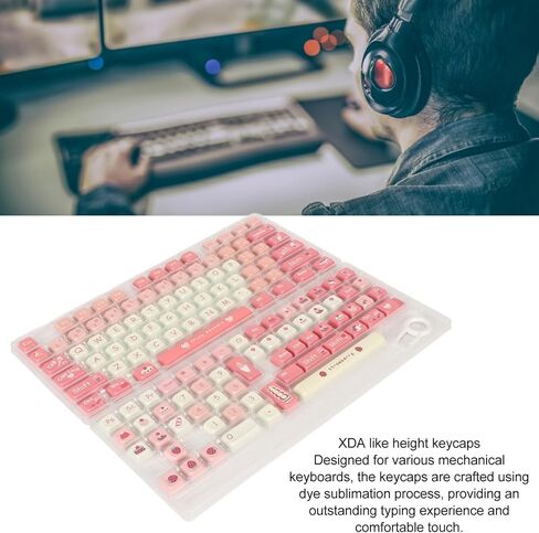 PBT 135 Keycaps ، Cream Strawberry Keys Keycaps PBT Universal Compatability Keycaps ، XDA مثل مفاتيح الارتفاع لـ 61 87 96 98 104 108 لوحة المفاتيح الميكانيكية in Kuwait