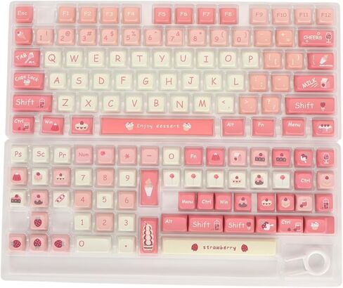 PBT 135 Keycaps ، Cream Strawberry Keys Keycaps PBT Universal Compatability Keycaps ، XDA مثل مفاتيح الارتفاع لـ 61 87 96 98 104 108 لوحة المفاتيح الميكانيكية in Kuwait