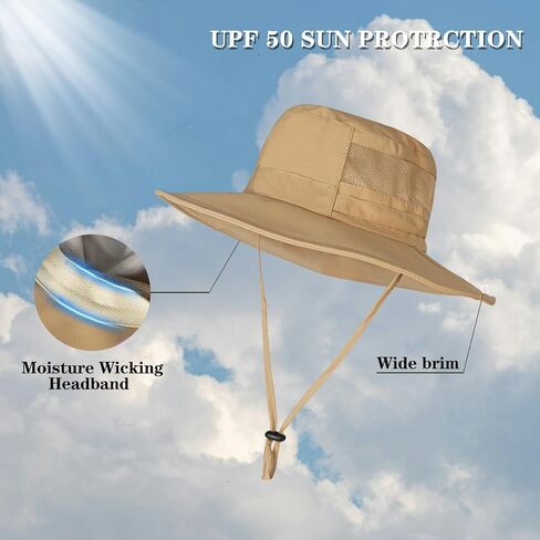 Sun Hat for Men/Women, UPF 50+ Fishing Hat,Waterproof Wide Brim Bucket Hat Foldable Boonie Hat for Hiking Garden Safari Beach in Saudi Arabia