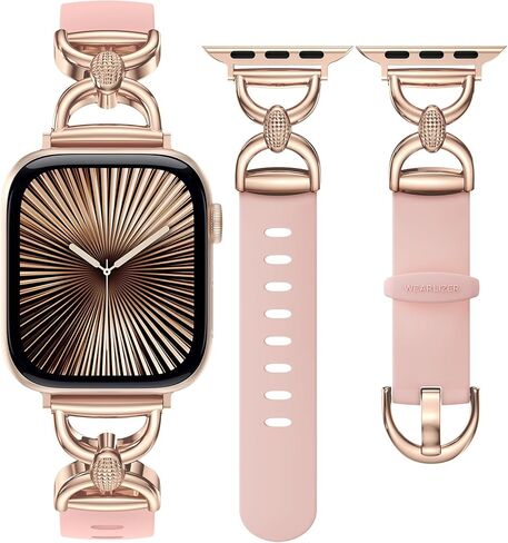 Wearlizer Silicone Band Compatible with Apple Watch Bands for Women 38/40/41/42/44/45/46/49mm, Dressy Strap with Double D-Shaped Metal Elegant Design for iWatch Series Ultra/SE/10/9/8/7/6/5/4/3/2/1 in Kuwait