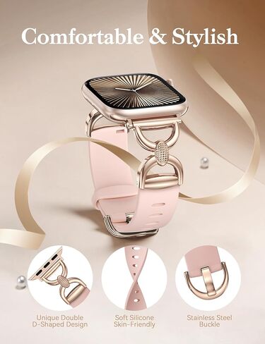 Wearlizer Silicone Band Compatible with Apple Watch Bands for Women 38/40/41/42/44/45/46/49mm, Dressy Strap with Double D-Shaped Metal Elegant Design for iWatch Series Ultra/SE/10/9/8/7/6/5/4/3/2/1 in Kuwait