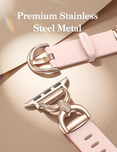 Wearlizer Silicone Band Compatible with Apple Watch Bands for Women 38/40/41/42/44/45/46/49mm, Dressy Strap with Double D-Shaped Metal Elegant Design for iWatch Series Ultra/SE/10/9/8/7/6/5/4/3/2/1 in Kuwait