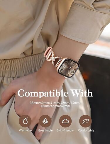 Wearlizer Silicone Band Compatible with Apple Watch Bands for Women 38/40/41/42/44/45/46/49mm, Dressy Strap with Double D-Shaped Metal Elegant Design for iWatch Series Ultra/SE/10/9/8/7/6/5/4/3/2/1 in Kuwait