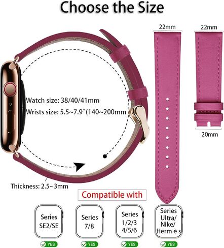 Leather Bands Compatible with Apple Watch Band 38mm 40mm 41mm 42mm 44mm 45mm 49mm Replacement Genuine Leather Strap for Women and Men Thin Watch Wristband for iWatch Series in Saudi Arabia