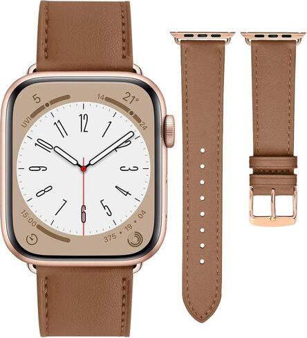 Leather Bands Compatible with Apple Watch Band 38mm 40mm 41mm 42mm 44mm 45mm 49mm Replacement Genuine Leather Strap for Women and Men Thin Watch Wristband for iWatch Series in Saudi Arabia