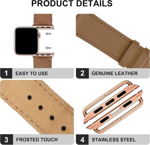 Leather Bands Compatible with Apple Watch Band 38mm 40mm 41mm 42mm 44mm 45mm 49mm Replacement Genuine Leather Strap for Women and Men Thin Watch Wristband for iWatch Series in Saudi Arabia