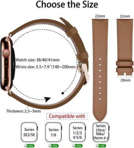 Leather Bands Compatible with Apple Watch Band 38mm 40mm 41mm 42mm 44mm 45mm 49mm Replacement Genuine Leather Strap for Women and Men Thin Watch Wristband for iWatch Series in Saudi Arabia