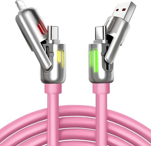 240W 4-in-1 Cable USB-C ، PD 5A شحن الكابلات السريعة ومزامنة البيانات مع USB A ، Type C&L ، كابل الشاحن متعدد الشاحن مع ضوء التنفس ، سلك الشحن السريع بطول 5 أقدام لجهاز iPhone ، جهاز كمبيوتر محمول Multi Charging 5ft-pink in Saudi Arabia