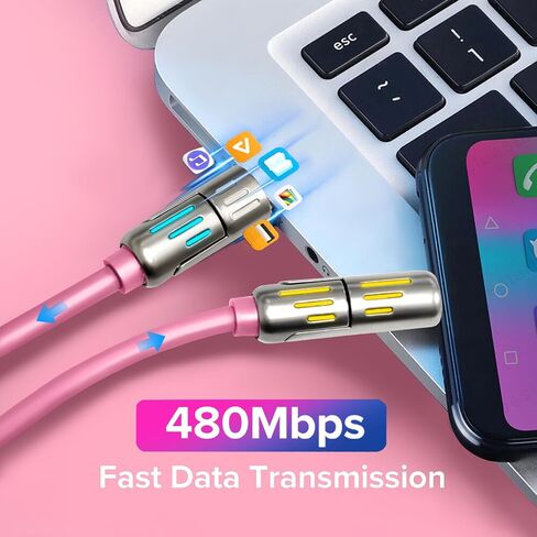 240W 4-in-1 Cable USB-C ، PD 5A شحن الكابلات السريعة ومزامنة البيانات مع USB A ، Type C&L ، كابل الشاحن متعدد الشاحن مع ضوء التنفس ، سلك الشحن السريع بطول 5 أقدام لجهاز iPhone ، جهاز كمبيوتر محمول Multi Charging 5ft-pink in Saudi Arabia