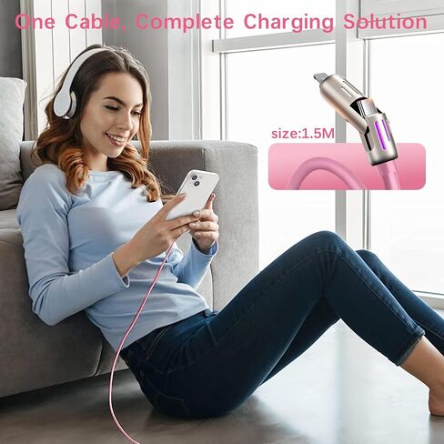 240W 4-in-1 Cable USB-C ، PD 5A شحن الكابلات السريعة ومزامنة البيانات مع USB A ، Type C&L ، كابل الشاحن متعدد الشاحن مع ضوء التنفس ، سلك الشحن السريع بطول 5 أقدام لجهاز iPhone ، جهاز كمبيوتر محمول Multi Charging 5ft-pink in Saudi Arabia