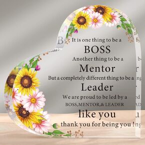 Boss Lady Gifts for Women Acrylic Boss Lady Office Desk Decor Inspirational Quotes Boss Birthday Gifts Boss Appreciation Keepsake and Paperweight for Female Leader (Flower)