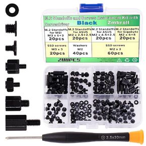 200Pcs M.2 Screw Kit,Black M2 SSD Mounting Screws,NVMe Screw for Laptops,m.2 Standoff and Screw for Asus Gigabyte MSI Motherboards Screw with Screwdriver