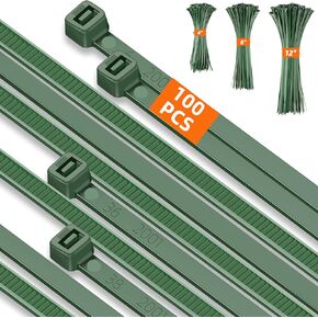 8 Inch 3.6mm Cable Zip Ties, 100 Pcs PA66 Heavy Duty Plastic Wire Ties with 42 Lbs, Premium Self-locking Nylon Cable Ties Decoration Tie Wraps for Gardening Fence Farming Grid Wall, Green