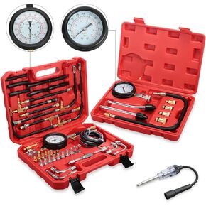 45 Pcs Gauge 0-140 Psi Fuel Injection Pressure Tester Kit 8 Pcs Gauge 0-300 Psi Compression Tester Kit and Spark Plug Tester, Oil Pressure Gauge Automotive Tool Kit for Motorcycle Car Truck