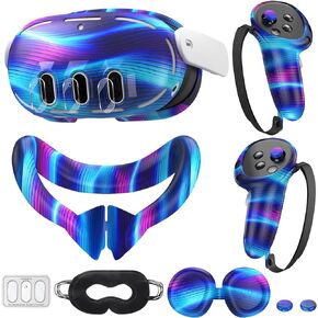 Silicone Cover Set Compatible with Meta/Oculus Quest 3, VR Silicone Face Cover, VR Shell Cover,Touch Controller Grip Cover,Camera Lens Protector Set (Colorful B)