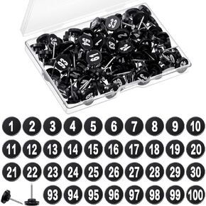 Teling 100 Pcs Numbered Push Pins 100 Sequential Thumb Tacks Flat Tacks Push Pins with Numbers 11 mm Diameter 16 mm Length Thumbtacks for Maps, Presentations, Photo, Poster(Black)