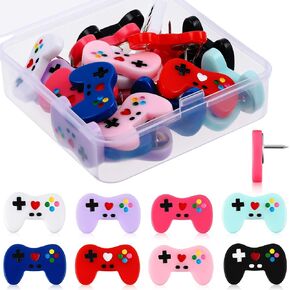 24 Pcs Game Controller Decorative Pushpins Video Game Cork Board Tacks Cute Push Pins Colorful Thumb Tacks Decorative Thumbtacks with Storage Box for Corkboard Bulletin Board Wall Office, 8 Colors