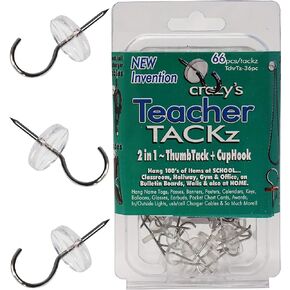 Teacher TACKz 66 Tacks - School Supplies for Teacher's Class Room - 2 in 1 Push pin Hook tack • Banners, Signs, Word Wall Name Letter Fact Family Flash Matching Number Pocket Spelling & Word Cards