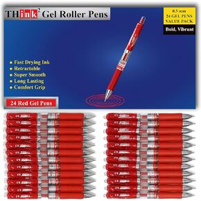 THINK2MASTER [24 Pens - Purple Ink] Think2 Retractable Gel Pens. (24 Purple) Fine Point (0.5mm) Rollerball Pens with Comfort Grip.