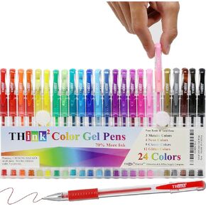 THINK2MASTER [24 Pens - Purple Ink] Think2 Retractable Gel Pens. (24 Purple) Fine Point (0.5mm) Rollerball Pens with Comfort Grip.