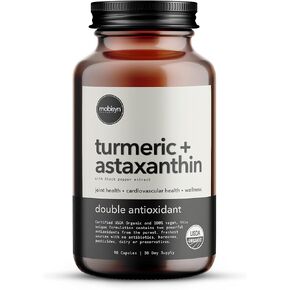 Organic Turmeric Supplement 1500mg, Triple Strength Astaxanthin 12mg, 30-Day Supply, Turmeric Curcumin with Black Pepper Antioxidant for Absorption, Joint & Immune Support, Vegan, Gluten-Free