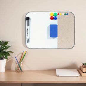 Small Bulletin Board, Small White Board 11"x8" with Accessories, Small White Board Cork Board Combo Vision Board for Office, Home, School, and Vision Planning(Gray)