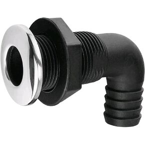 90 Degree 5/8'' Nylon Thru Hull Connector,Black Deck Drain with Stainless Steel Trim Cover, Hose Pipe Elbow Bilge Pump Drain Thru Hull Fitting
