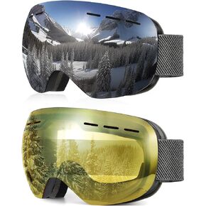 NSSIW Ski Goggles for Men Women Youth, OTG Snowboard Goggles Snow Goggles with Anti Fog and UV Protection Over Glasses 2 Pack