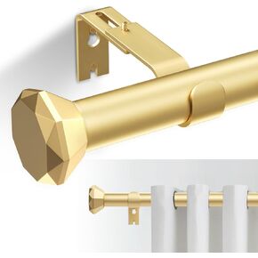 GEEBOBO Gold Curtain Rods for Windows 48 to 84 Inch, 1 Inch Heavy Duty Curtain Rod for Bedroom, Living Room, Farmhouse with Adjustable Curtain Rod Bracket (Gold, 30"-90")