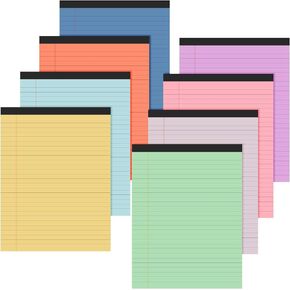 Fuutreo 8 Pcs 8.5'' x 11'' Colored Pad Writing Pads Wide Ruled 50 Sheets Per Notepad Micro Perforated Writing Pad Note Pads Office Supplies for School College Office (assorted Colors)