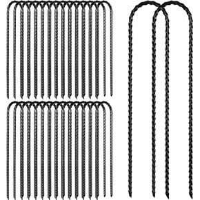 Blulu 30 Pcs 12 x 2 Inch Trampolines Stakes Heavy Duty Thread U Shaped Rebar Stake Galvanized Steel Trampoline Anchor Canopy Trampoline Spikes Safety Trampoline Wind Stakes for Ground Camping Tents