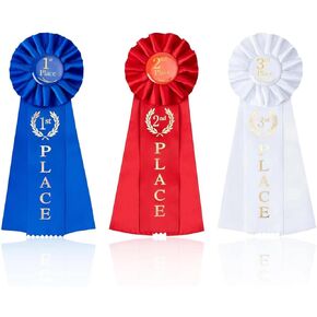 Award Ribbons Rosette Ribbon Award Medals Prize Ribbon Winner Victory Ribbons, 1st, 2nd, 3rd Place for Classroom Prizes Honorable Recognition Ribbons, Sports Event, Blue Red White(3 Pieces)