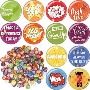 204 Pcs Reward Button Pins Mini Recognition Button Round Motivational Buttons Bulk Appreciation Encouragement Pin Badges Good Job Button Team Award for Employees Kids Students Workers Gifts