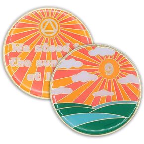 1 Year Sobriety Chip | Sunlight of The Spirit AA Coin Recovery Gift Affirmation Token | Glow in The Dark Gold Plated Medallion