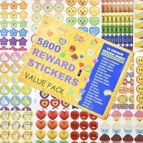Youngever 5800 Teacher Stickers for Kids, Reward Stickers Mega Variety Pack, Incentive Stickers for Teacher Supplies Classroom Supplies, 18 Design Styles Including 3D Heart, face, Star, owl, Cupcake