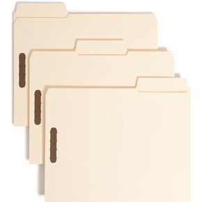 Smead SuperTab® Heavyweight Fastener File Folder, 2 Fasteners, Oversized Reinforced 1/3-Cut Tab, Guide Height, Letter Size, Manila, 50 per Box (14545)
